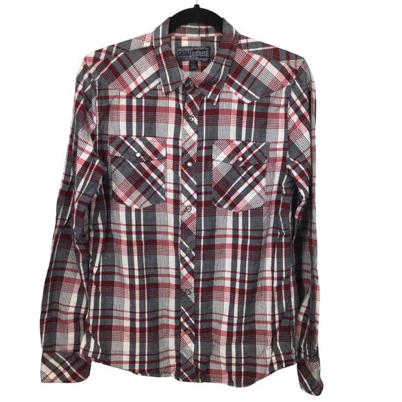Southhouse Cowboy Rodeo Flap Pockets Red Plaid Western Snap Shirt Men's Size S - Picture 1 of 12